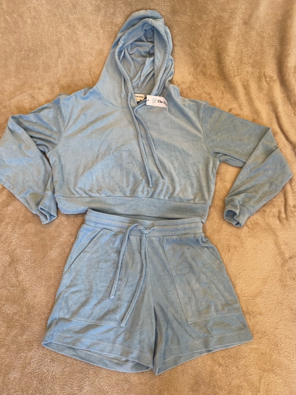 Amazing summer shorts set with pullover hoodie!  Light blue, size M (runs small)